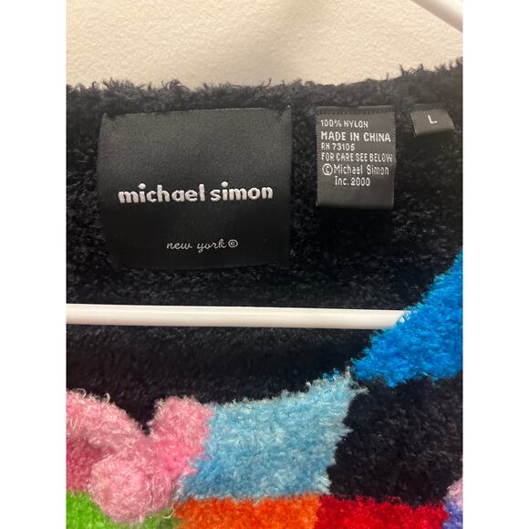 Michael Simon checkered clowncore women’s cardigan geometric sweater size large - Picture 2 of 8